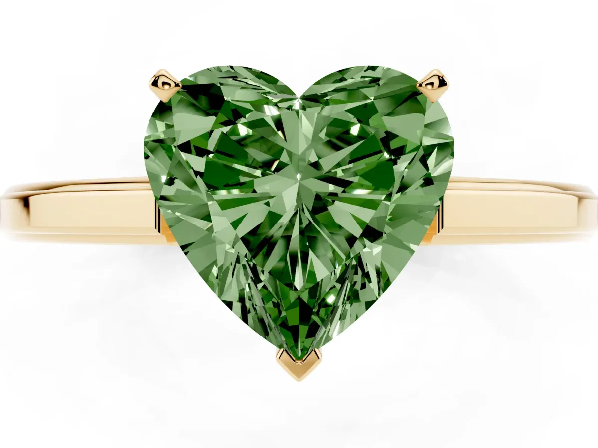 Fancy Green Heart Cut Solitaire Diamond Ring with Four-Prong Setting and Classic Band Yellow gold