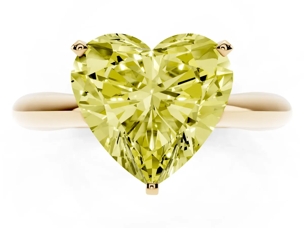 Fancy Yellow Heart Cut Diamond Solitaire Engagement Ring with Cathedral Setting and Four-Prong Mount Yellow gold