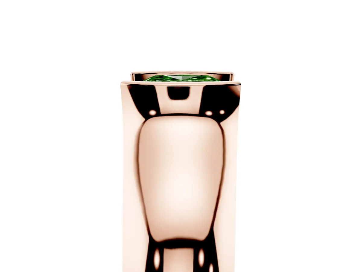 Fancy Green Cushion Cut Solitaire Bezel Set Diamond Ring with Wide Band Rose gold