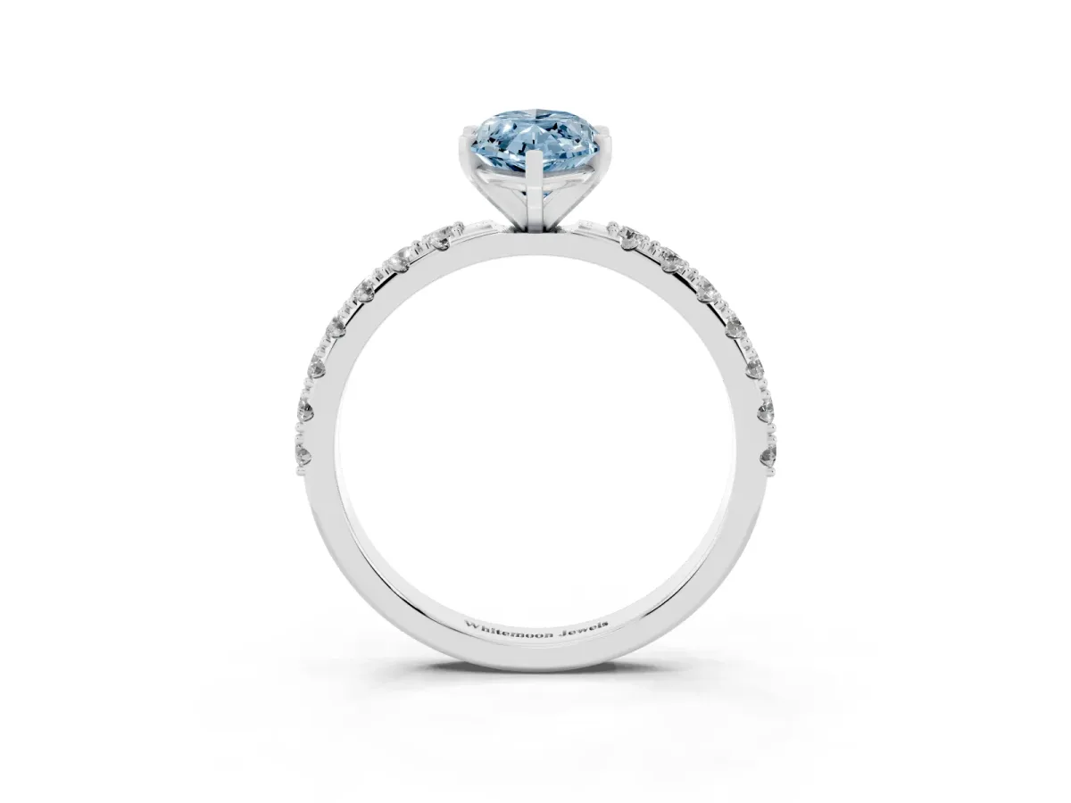 Fancy Blue Marquise Cut Diamond Solitaire Pavé Band with Four-Prong Setting Silver