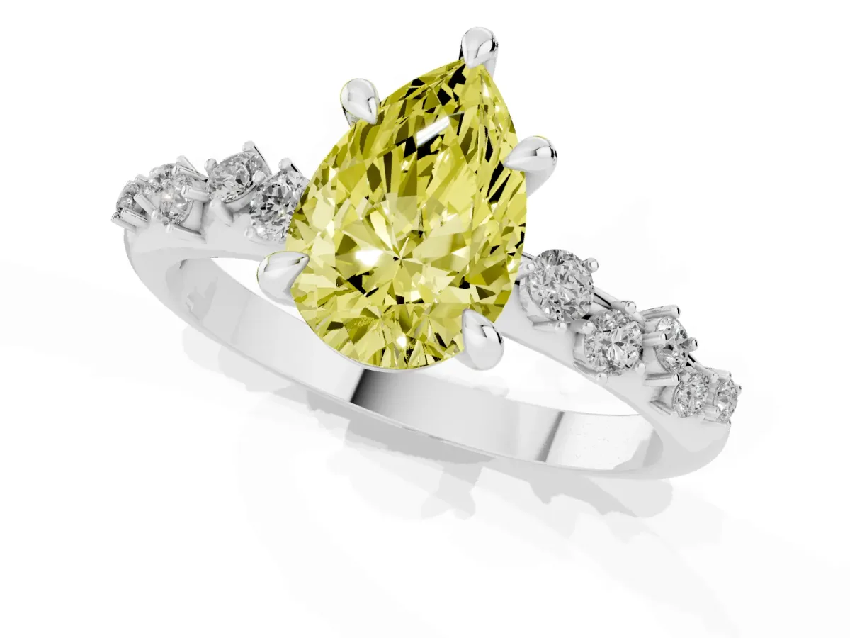 Fancy Yellow Pear Cut Cut Diamond Vine Band with Four-Prong Setting Platinum