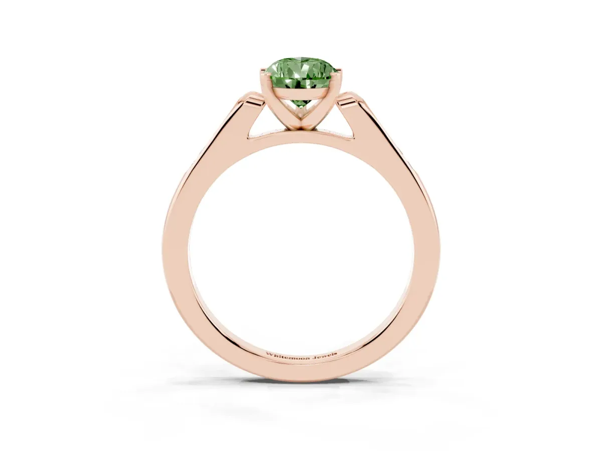Fancy Green Pear Cut Diamond Solitaire Ring with Channel Set Round Band and Prong Setting Rose gold