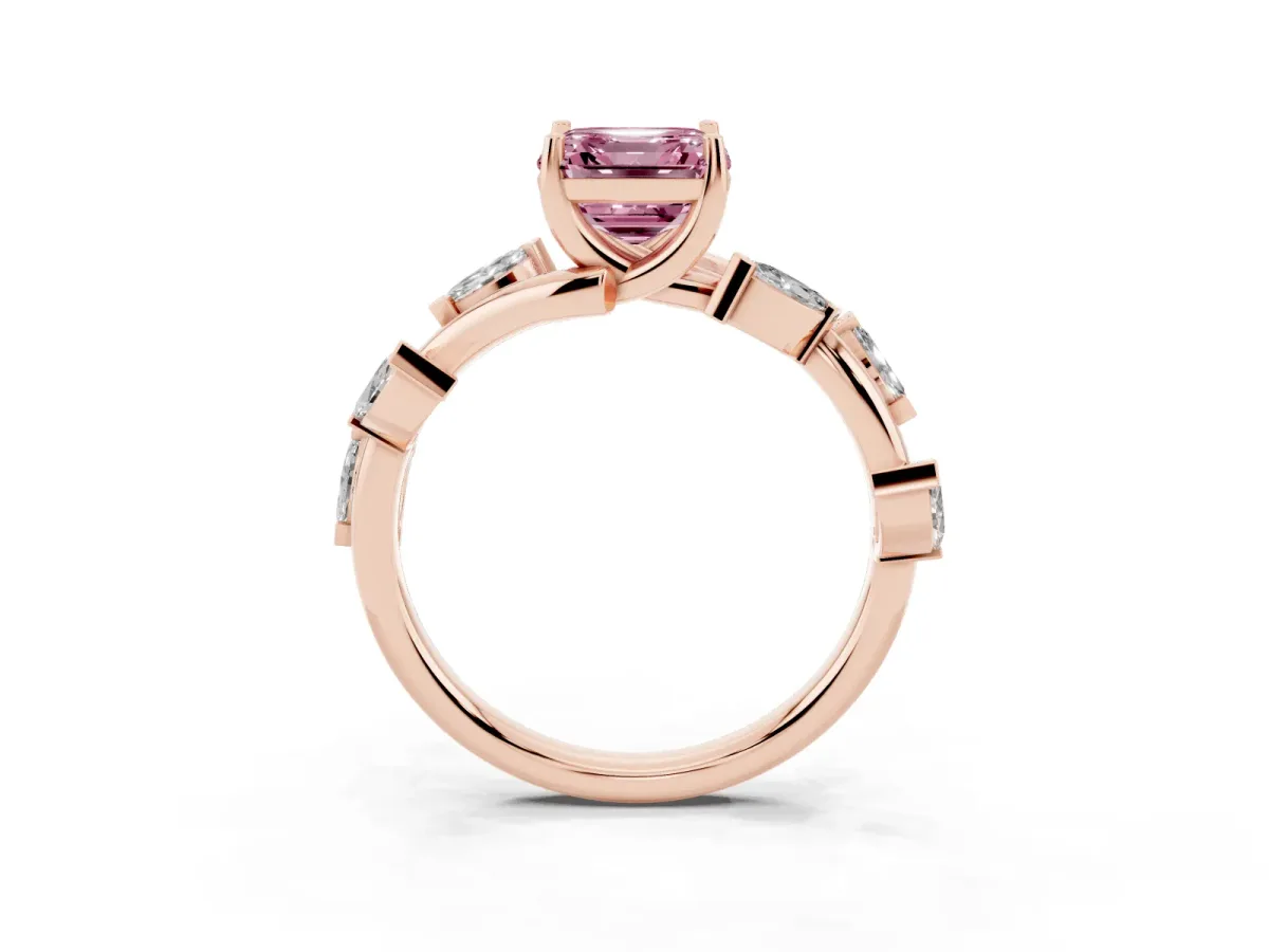 Fancy Pink Asscher Cut Solitaire Twisted Band Marquise Accent Prong Setting Ring Rose gold