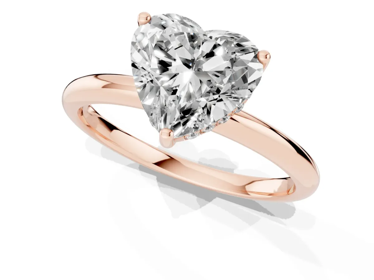 Heart Cut Cut Solitaire Engagement Ring with Four-Prong Setting and Classic Band Rose gold