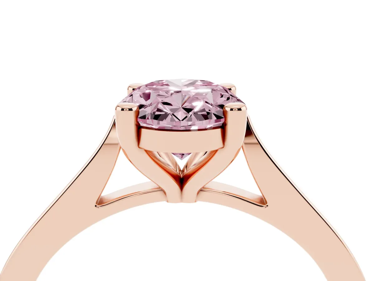 Fancy Pink Oval Cut Solitaire Diamond Ring with Four-Prong Setting and Tapered Band Rose gold