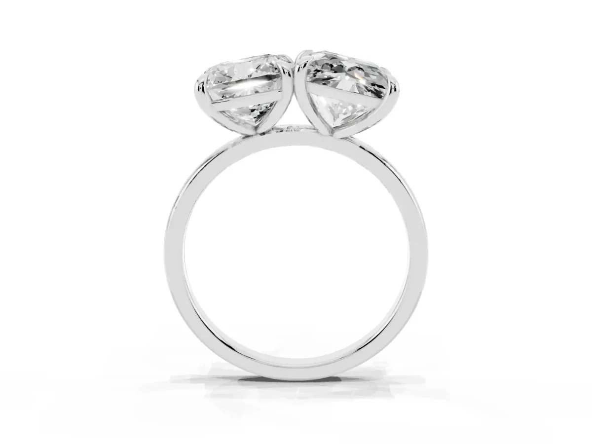 Cushion and Princess Toi Moi Ring with Prong Setting and Plain Band Silver