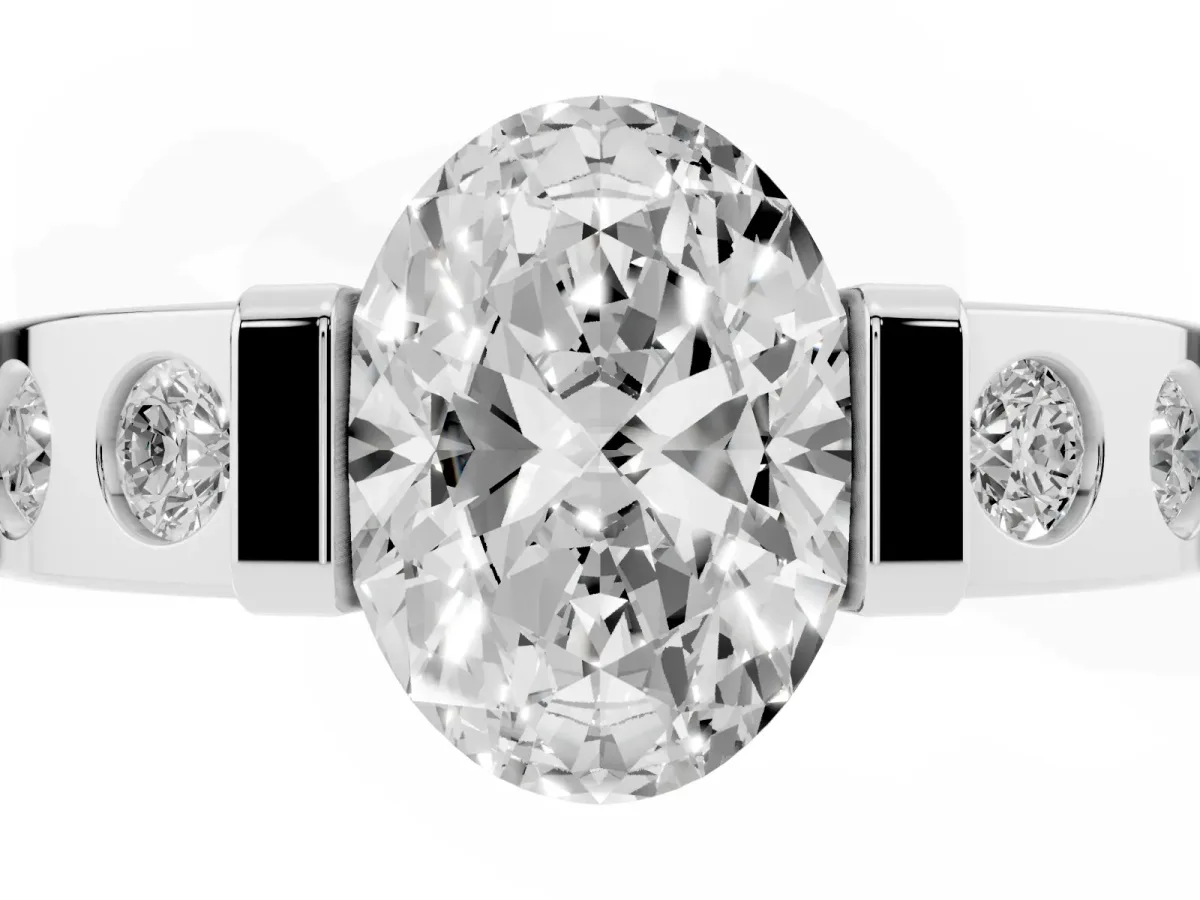 Oval Cut Brilliant Channel-Set Diamond Ring with Bezel Prong Setting Silver