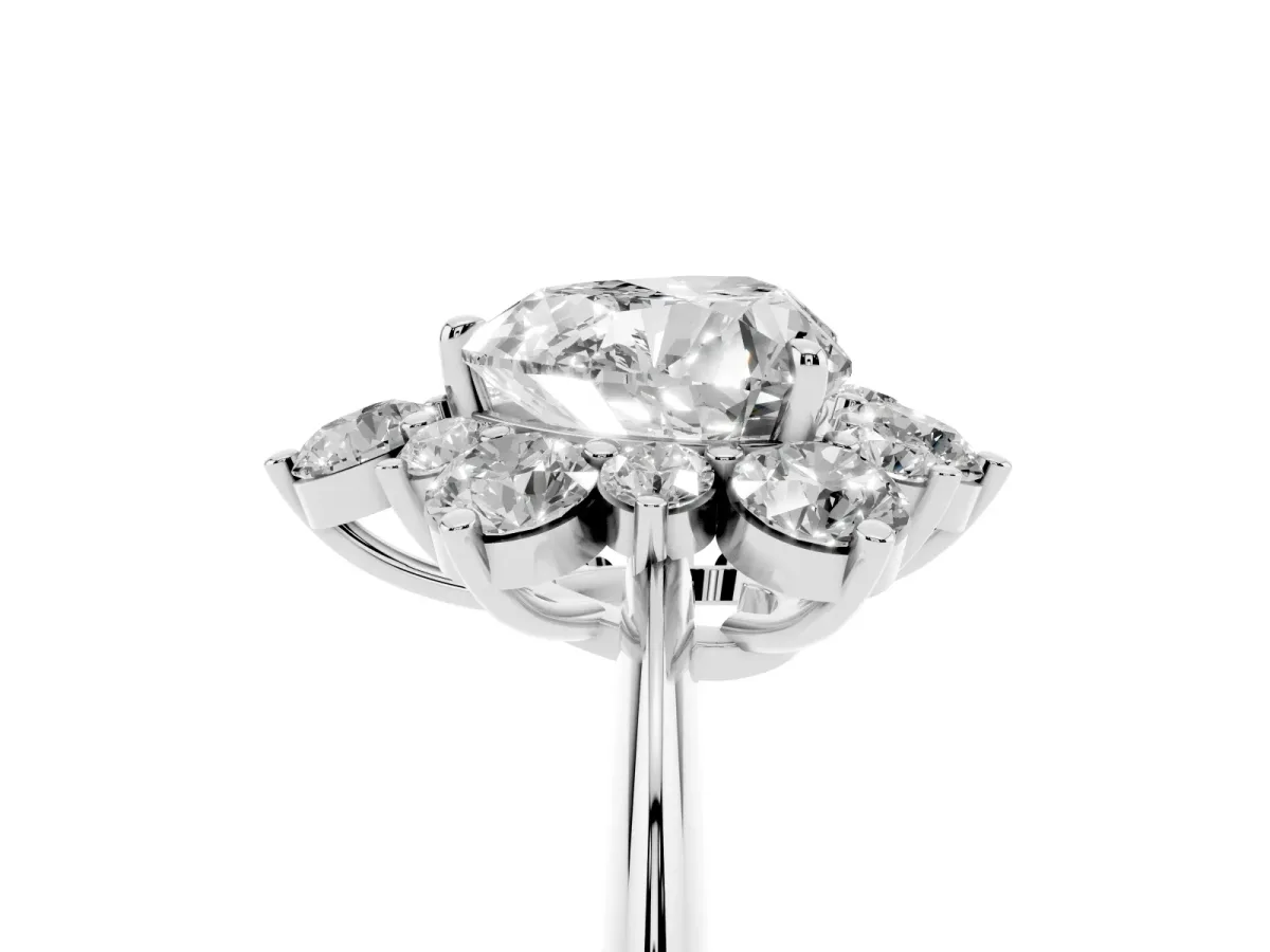 Heart Cut Diamond Cluster Halo Ring with Solitaire Band and Four-Prong Setting Platinum