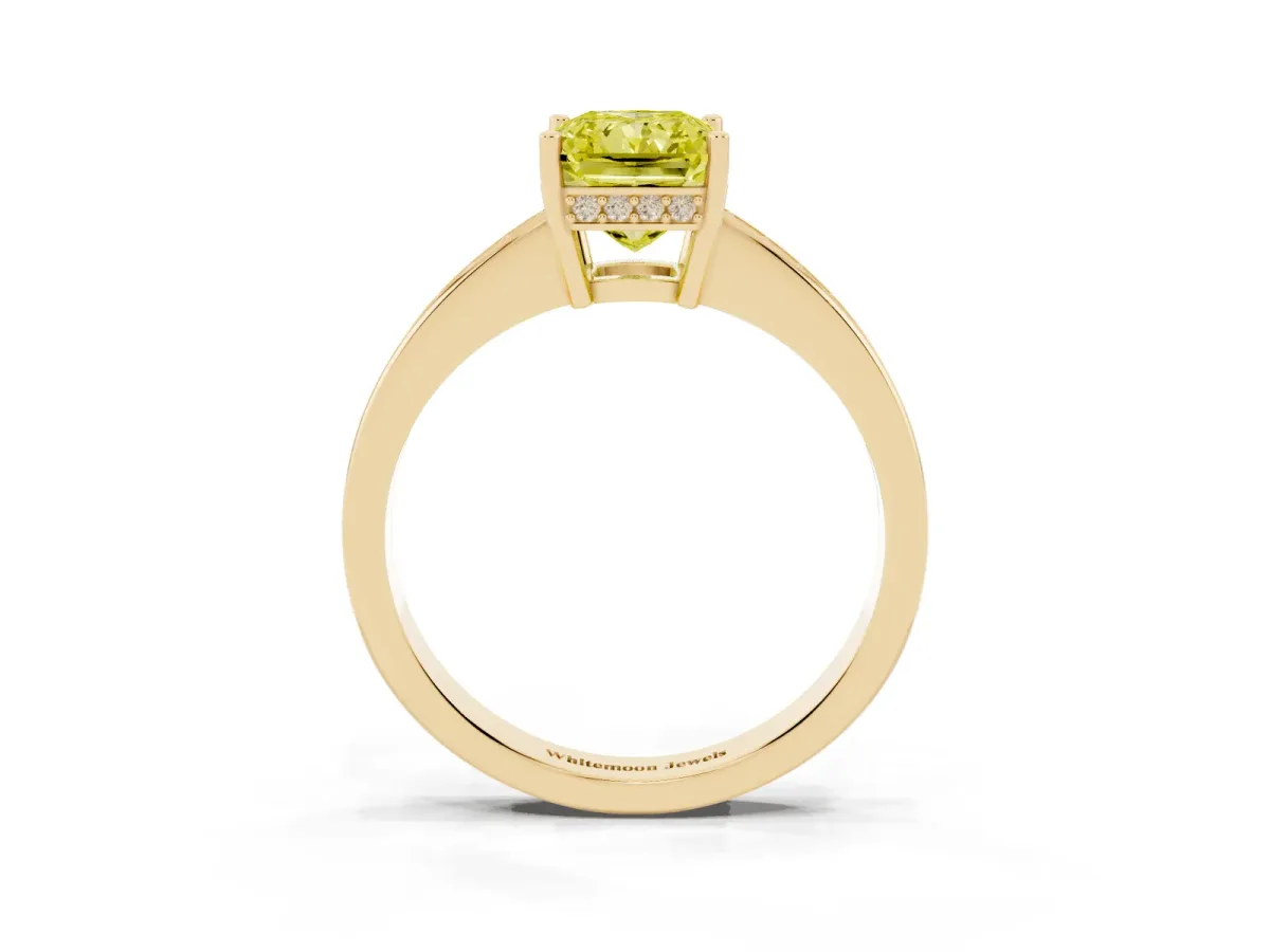 Fancy Yellow Radiant Cut Solitaire Pavé Band Prong Setting Ring Yellow gold