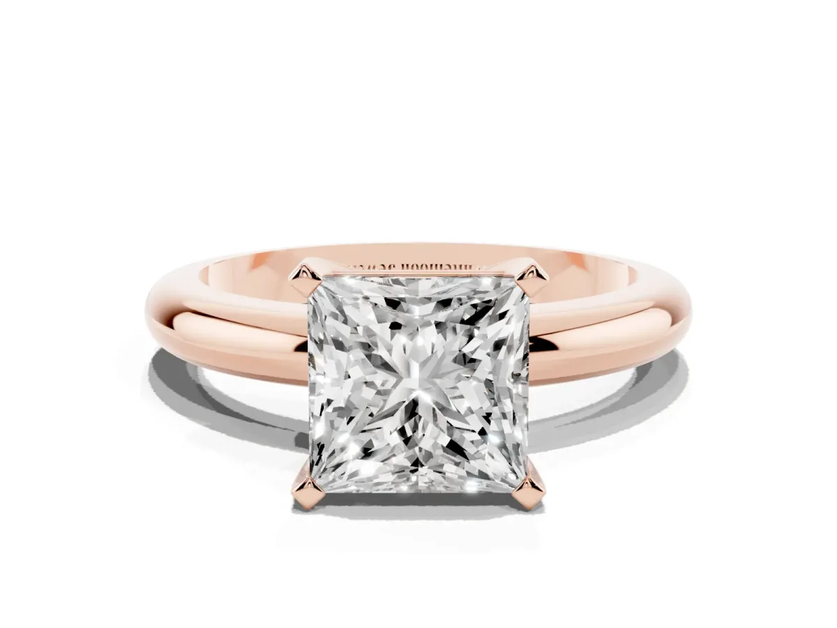 Princess Cut Diamond Solitaire Engagement Ring with Round Band and Four-Prong Setting Rose gold