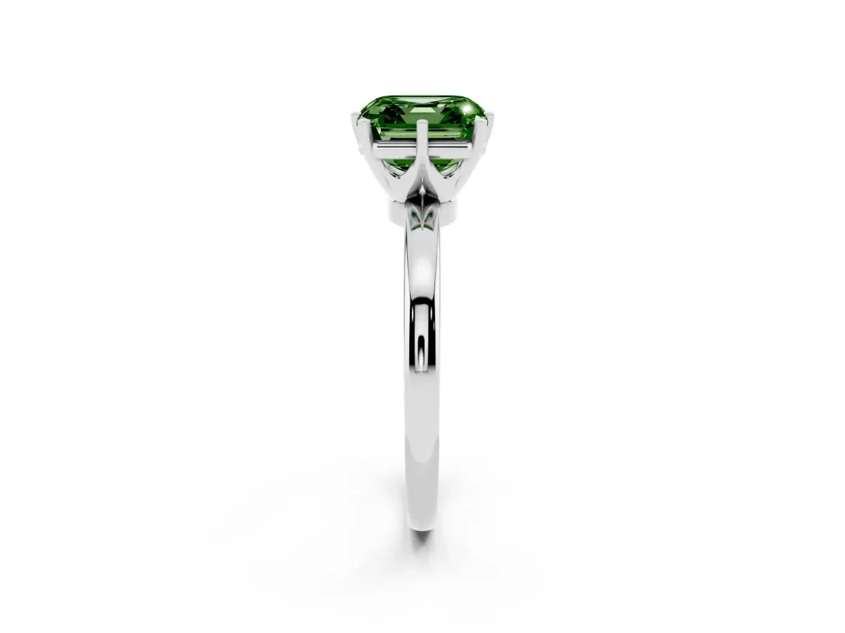 Fancy Green Asscher Cut Solitaire Diamond Ring with Six-Prong Setting on a Classic Band Silver