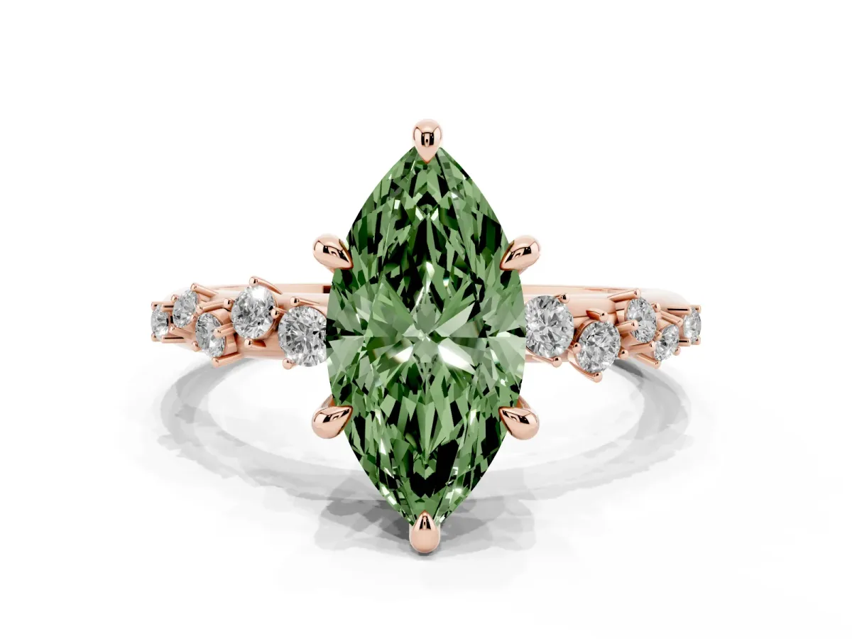 Fancy Green Marquise Cut Cut Diamond Vine Band with Four-Prong Setting Rose gold