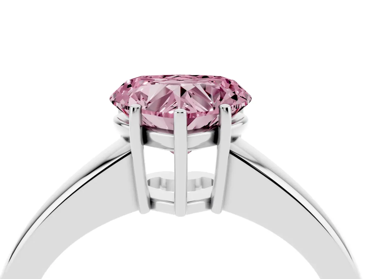 Fancy Pink Heart Cut Solitaire Diamond Ring with Tapered Band and Four-Prong Setting White gold
