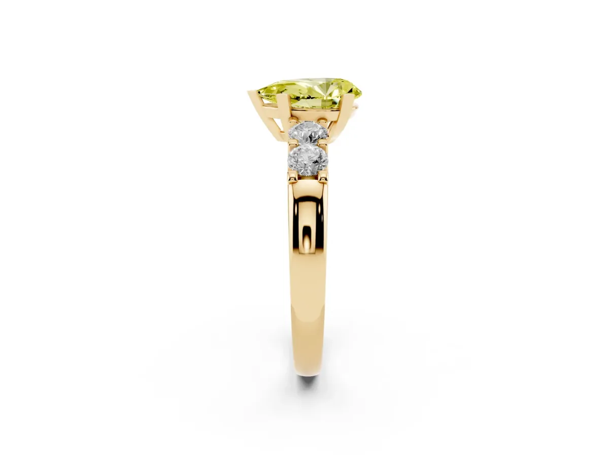 Fancy Yellow Pear Cut Brilliant Cut Diamond Five-Stone Prong Set Engagement Ring with Channel Band Yellow gold