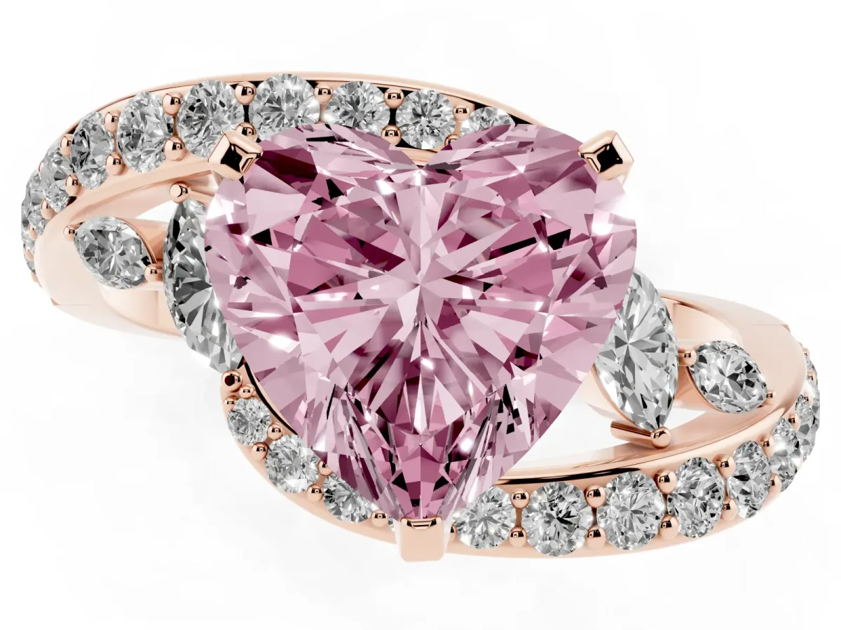 Fancy Pink Heart Cut Solitaire with Pavé Twist Band and Four-Prong Setting Rose gold