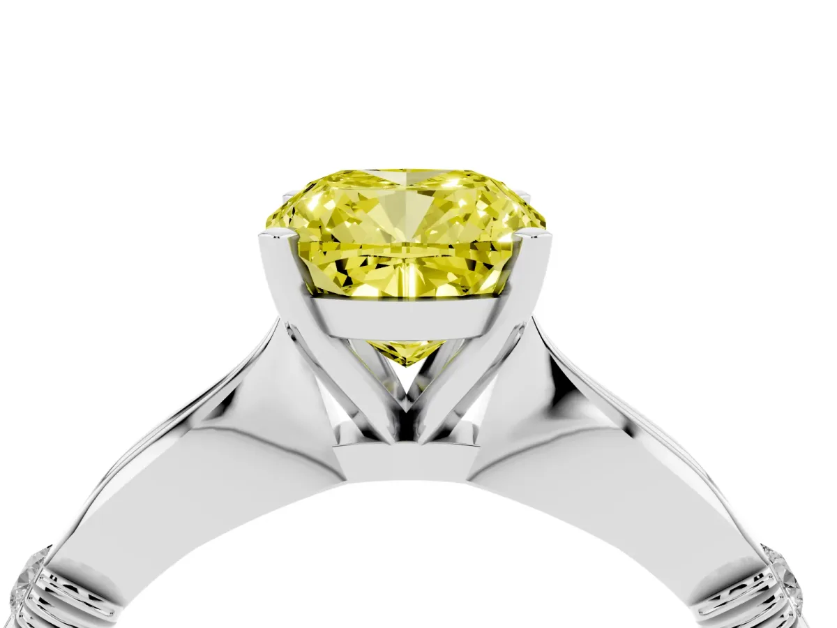 Fancy Yellow Cushion Cut Solitaire Diamond Twisted Band with Four-Prong Setting Silver
