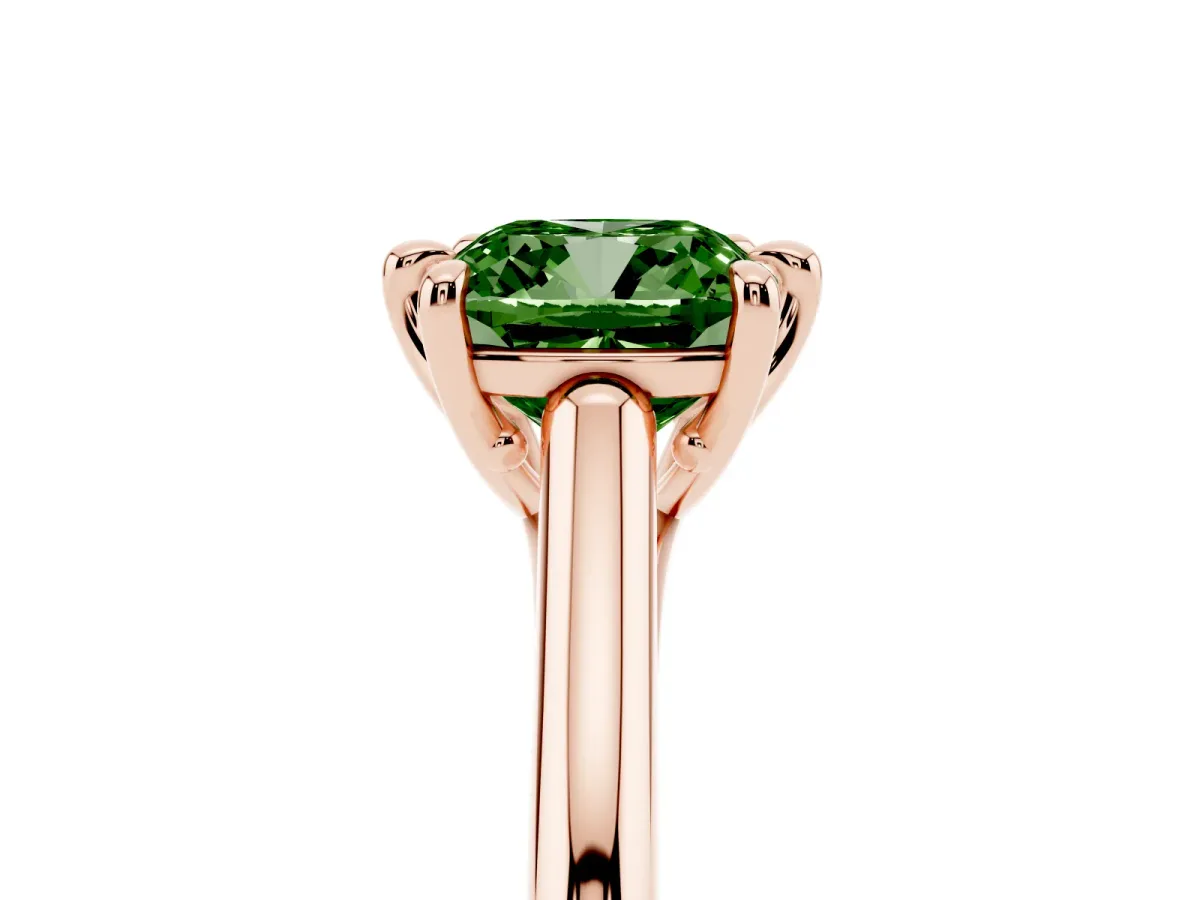 Fancy Green Cushion Cut Solitaire Engagement Ring with Six-Prong Setting and Classic Band Rose gold