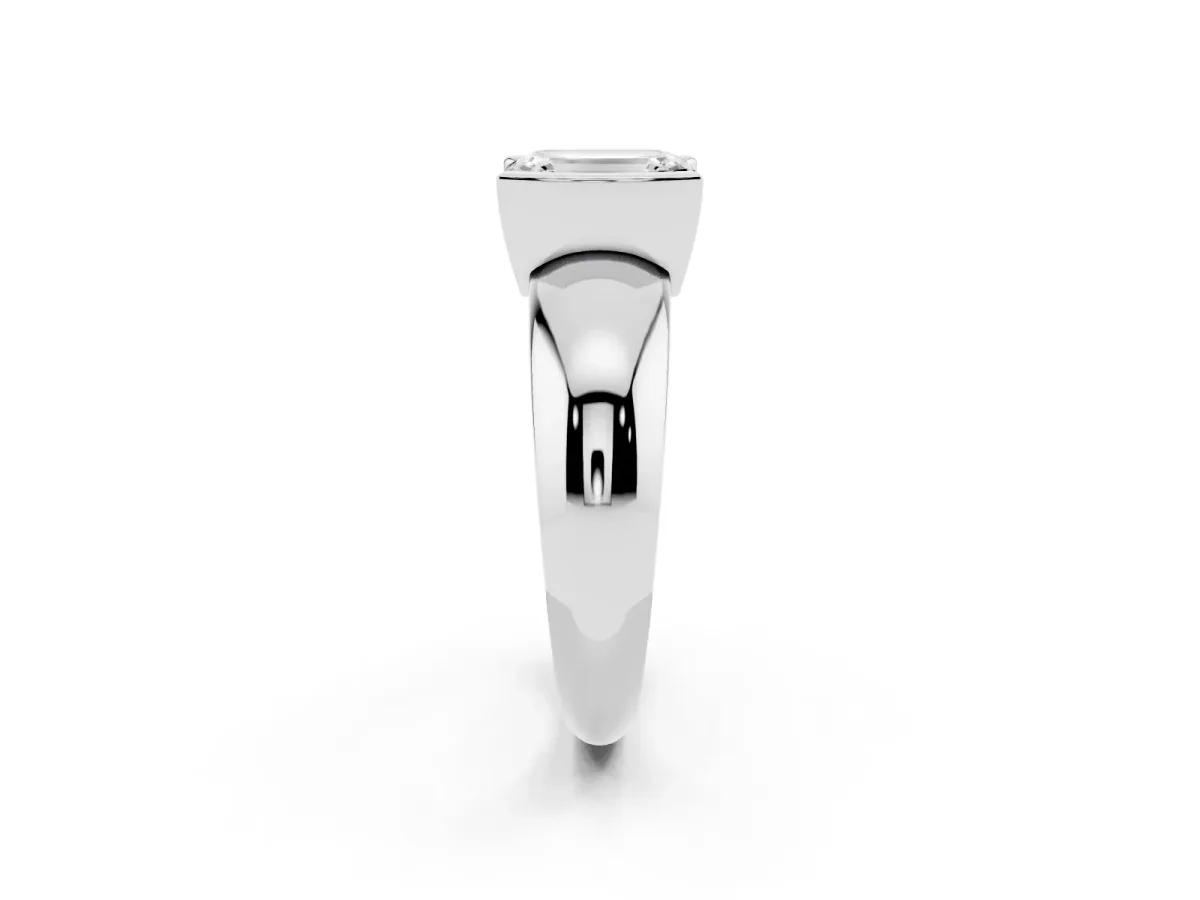 Emerald Cut Solitaire Tension Set Diamond Ring with Wide Band Silver