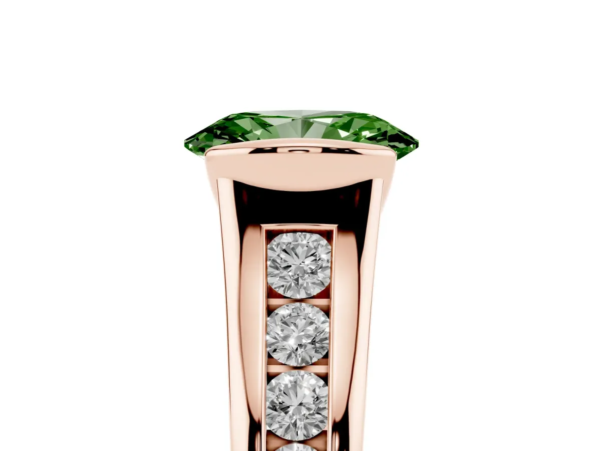 Fancy Green Oval Cut Solitaire Bezel-Set Diamond Ring with Channel-Set Band Rose gold