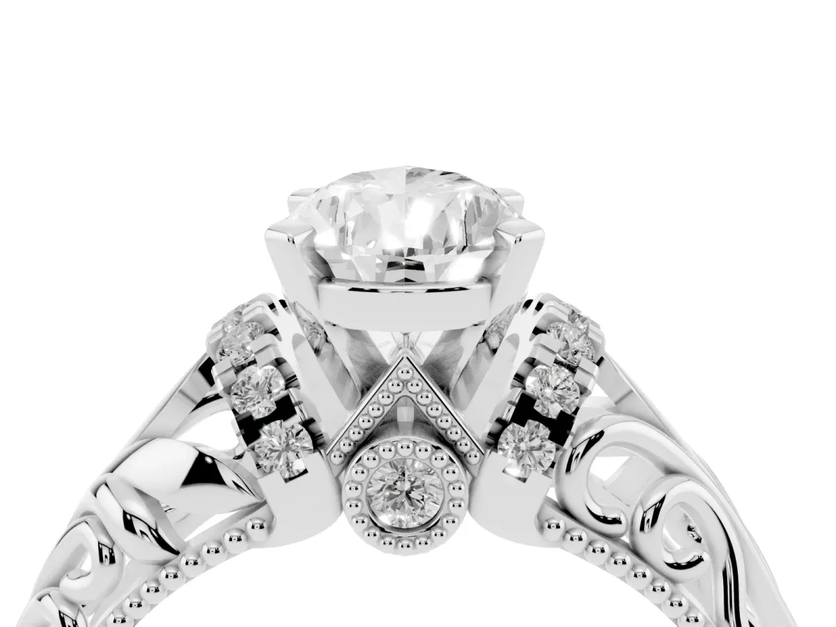 Pear Cut Solitaire Filigree Engagement Ring with Halo and Prong Setting Silver