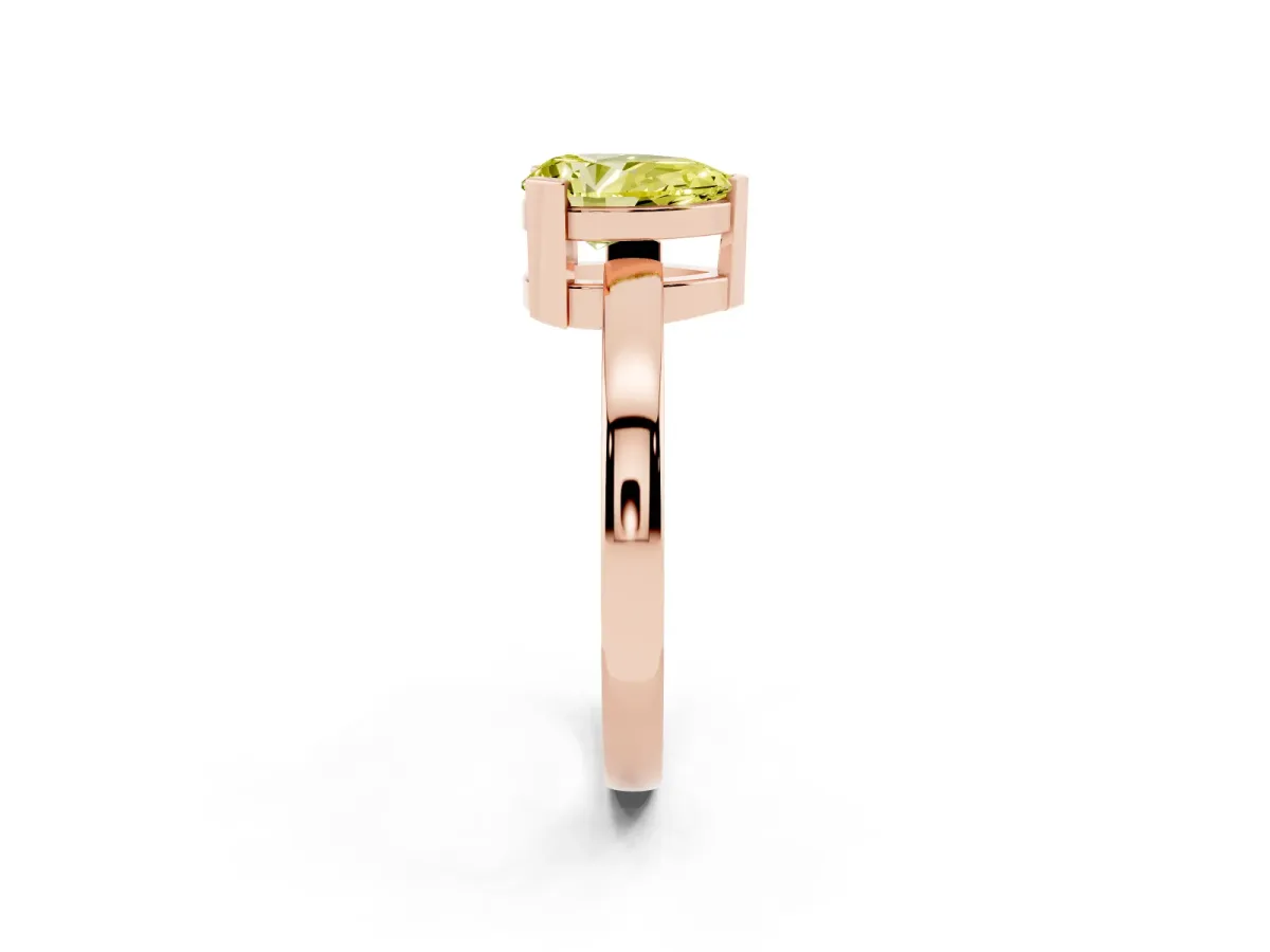 Fancy Yellow Pear Cut Cut Solitaire Ring with Four-Prong Setting and Classic Band Rose gold