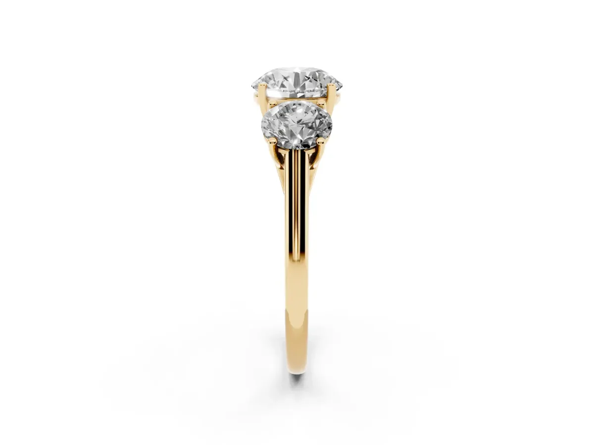 Three-Stone Round Cut Cut Solitaire Ring with Classic Band and Prong Setting Yellow gold