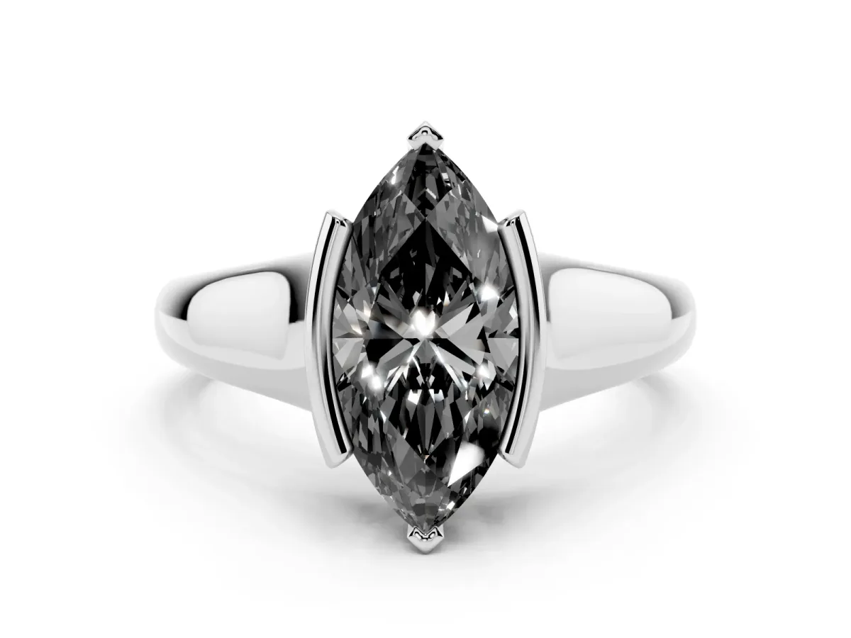 Fancy Black Marquise Cut Solitaire Tension Set Diamond Ring with Split Shank Band Platinum