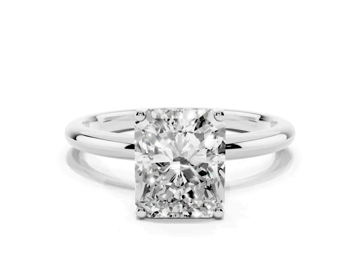 Radiant Cut Cut Solitaire Engagement Ring with Four-Prong Setting and Classic Band Platinum