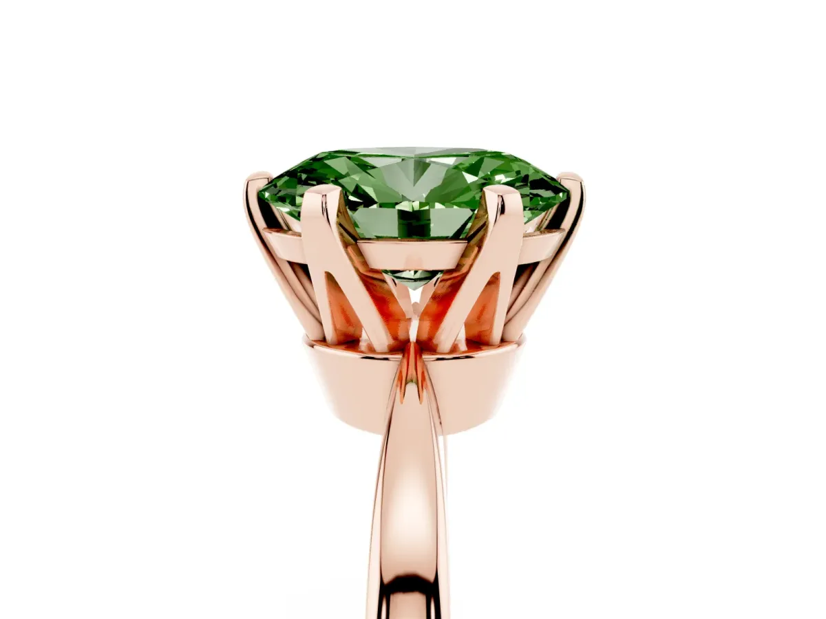 Fancy Green Oval Cut Solitaire Engagement Ring with Six-Prong Setting and Tapered Band Rose gold
