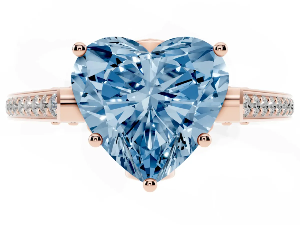 Fancy Blue Heart Cut Cut Cathedral Pave Diamond Engagement Ring with Six-Prong Setting Rose gold