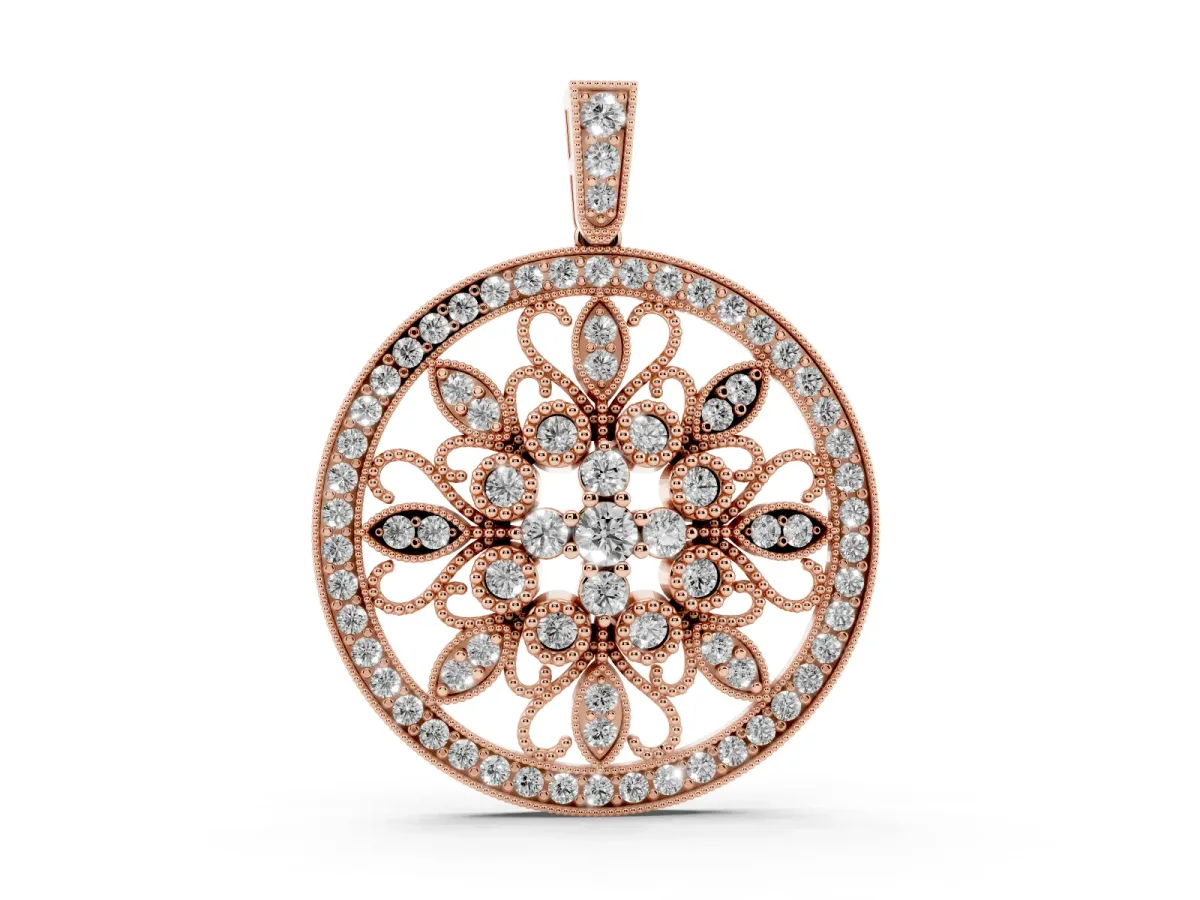 Round Pavé Diamond Filigree Pendant Rose gold