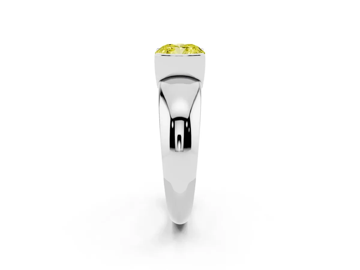 Fancy Yellow Cushion Cut Solitaire Tension Set Diamond Ring with Wide Band Platinum