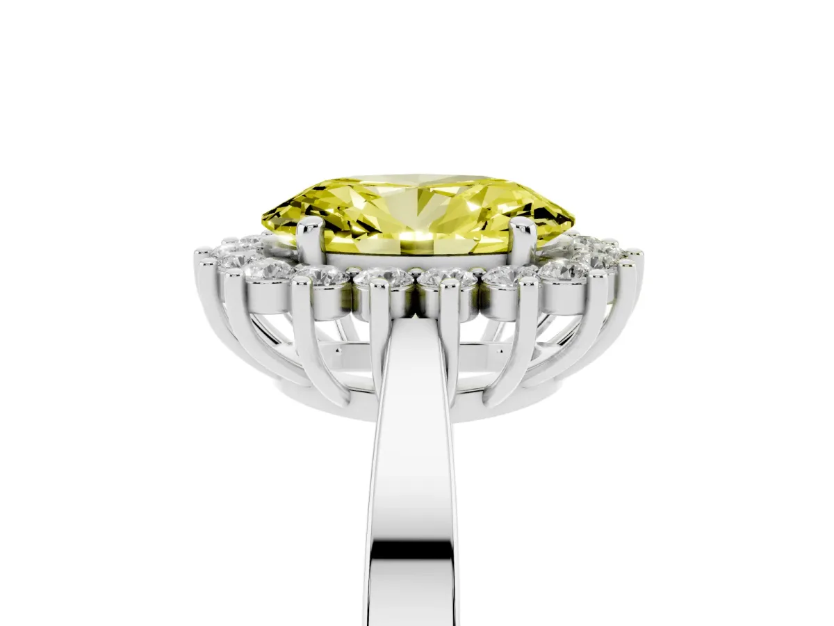 Fancy Yellow Oval Cut Cut Diamond Halo Ring with Round Brilliant Halo and Solitaire Band Silver