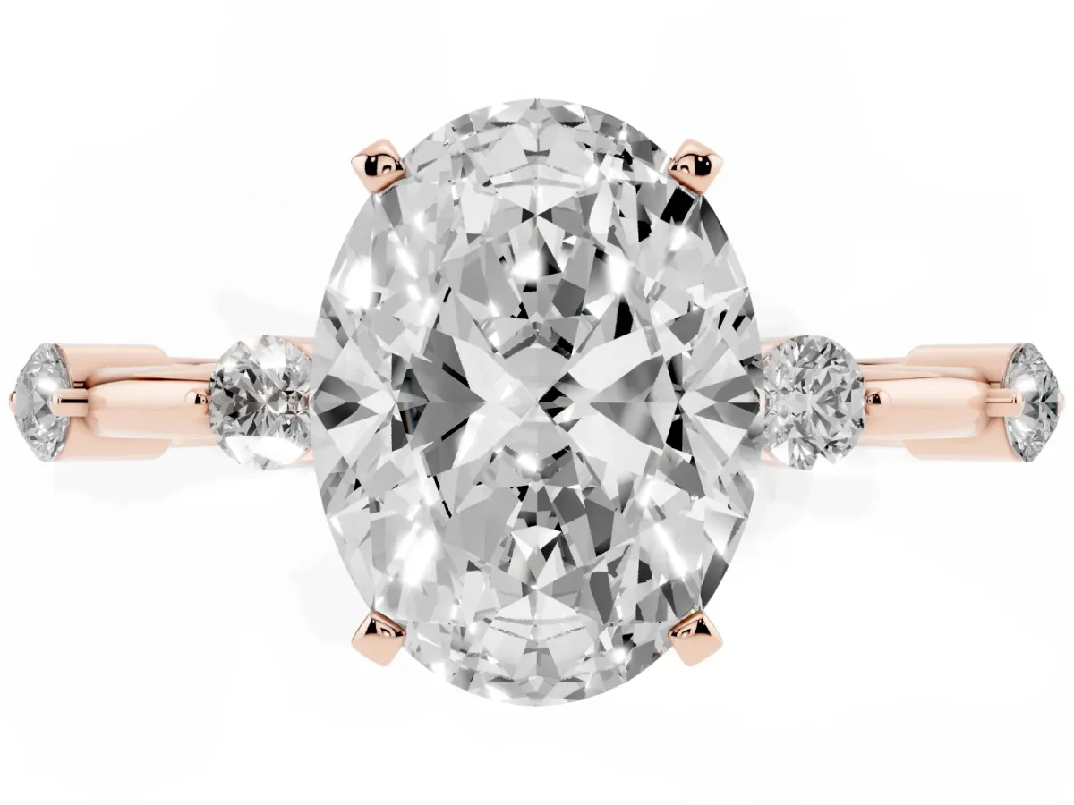Oval Cut Solitaire Diamond Ring with Bezel Set Side Stones and Prong Setting Rose gold