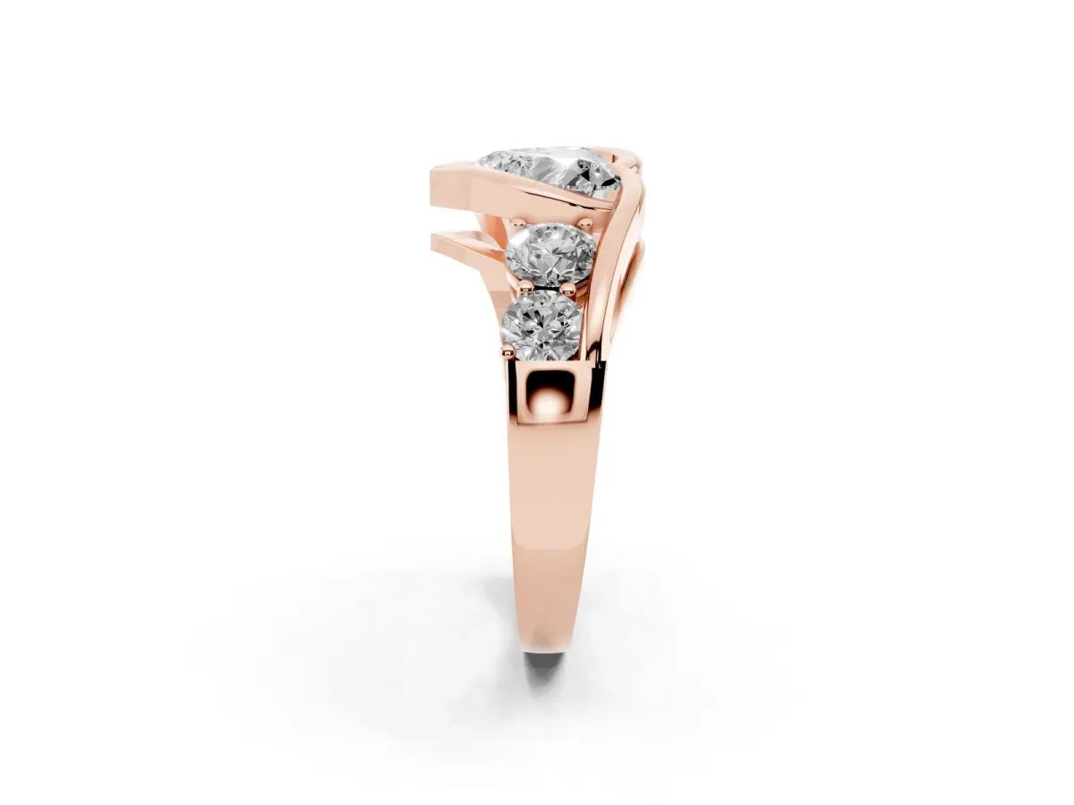 Bezel Set Heart Cut Diamond Bypass Ring with Round Accents Rose gold