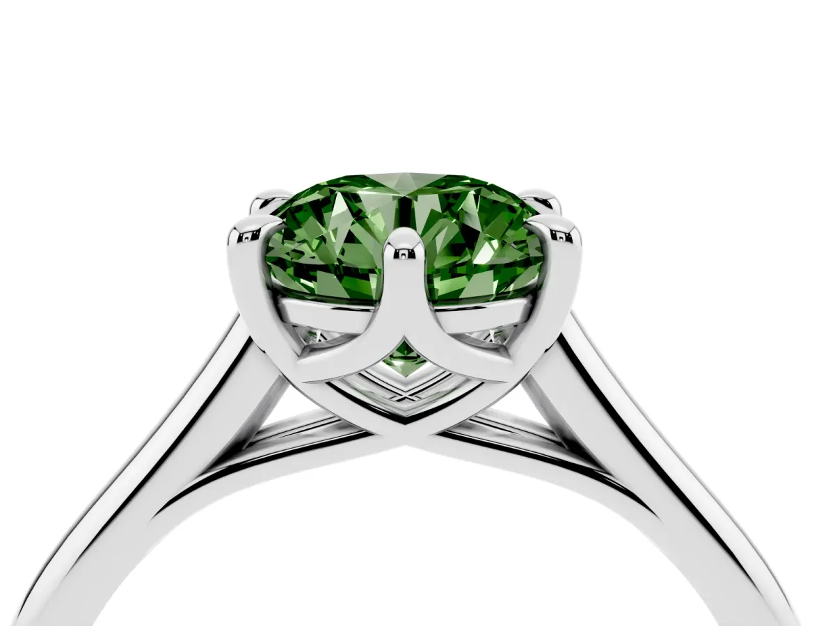 Fancy Green Round Cut Solitaire Engagement Ring with Six-Prong Setting and Classic Band Silver