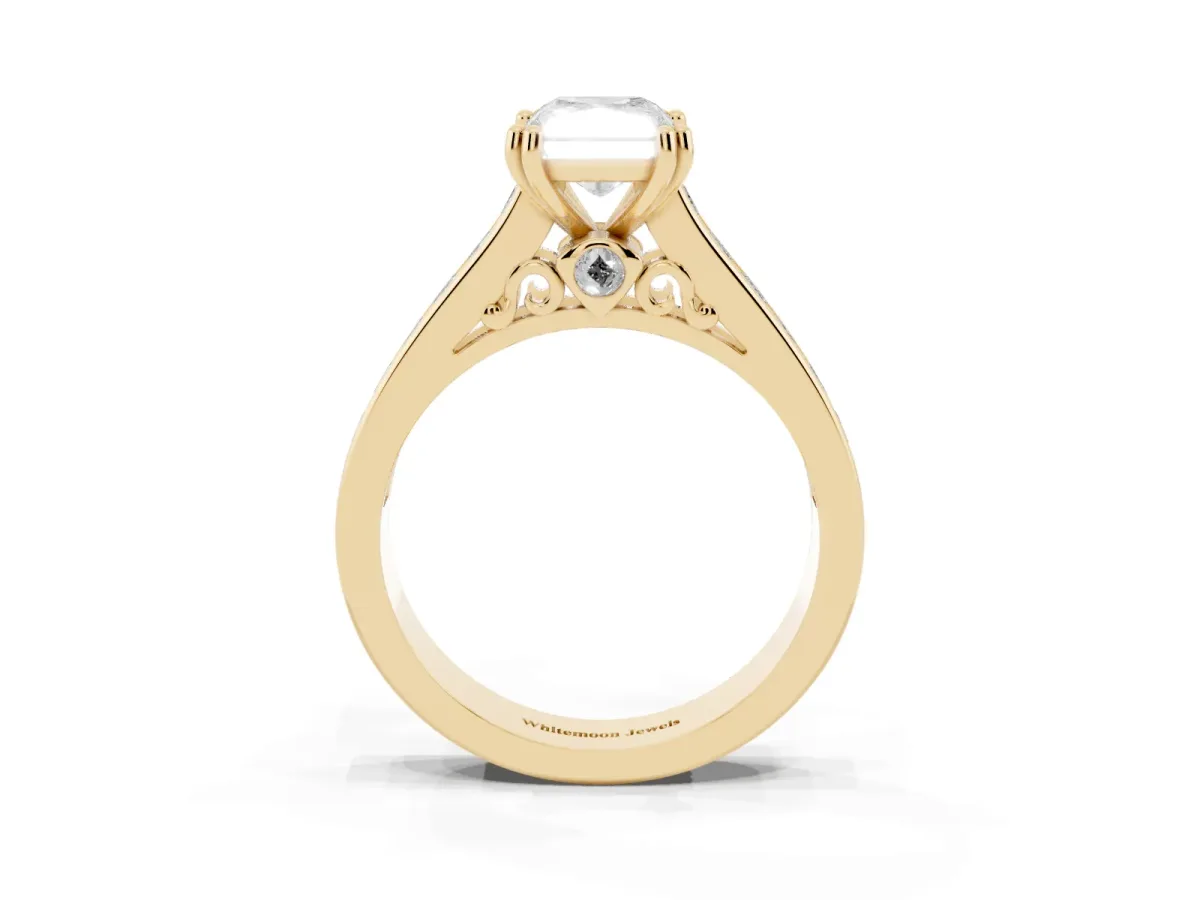 Radiant Cut Cut Channel Set Solitaire Engagement Ring with Prong Setting Yellow gold