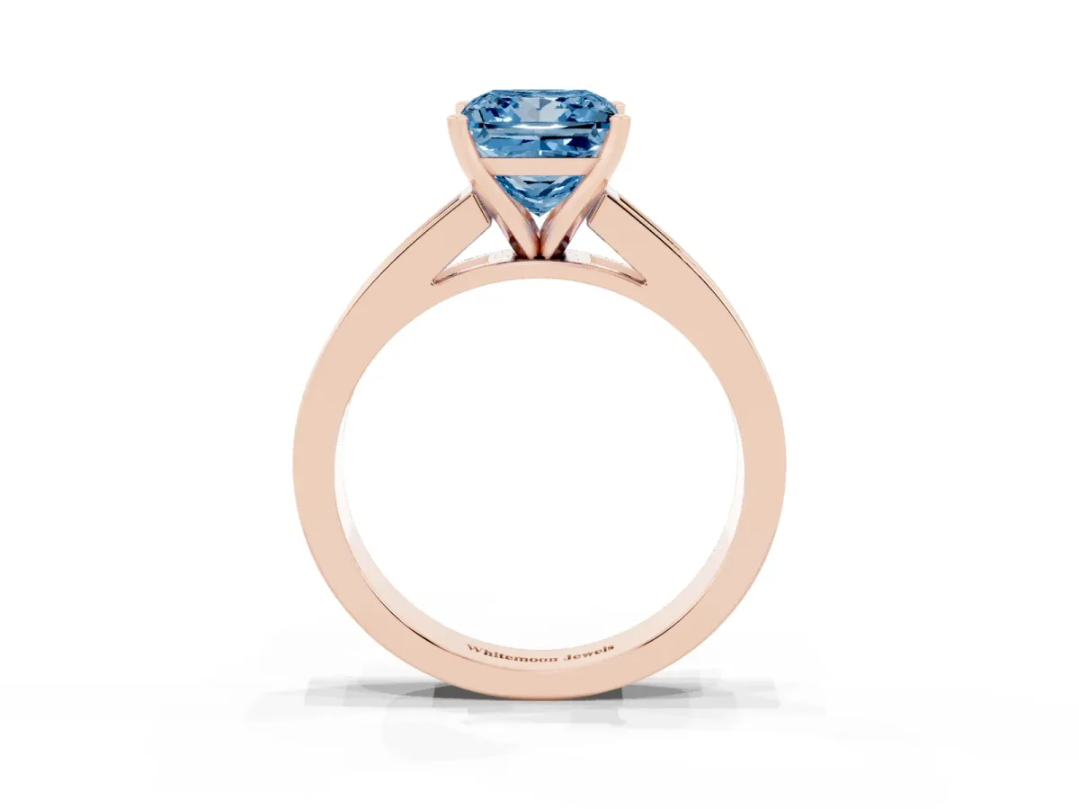 Fancy Blue Princess Cut Solitaire Diamond Ring with Channel-Set Band and Four-Prong Setting Rose gold