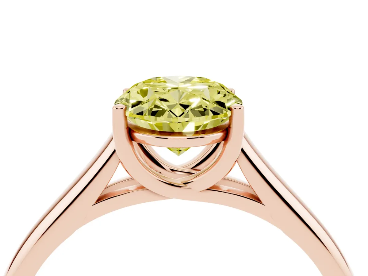 Fancy Yellow Oval Cut Solitaire Engagement Ring with Tapered Band and Four-Prong Setting Rose gold