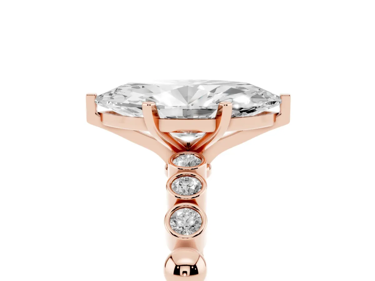 Marquise Cut Solitaire Bezel Accent Diamond Engagement Ring with Beaded Band and Four-Prong Setting Rose gold