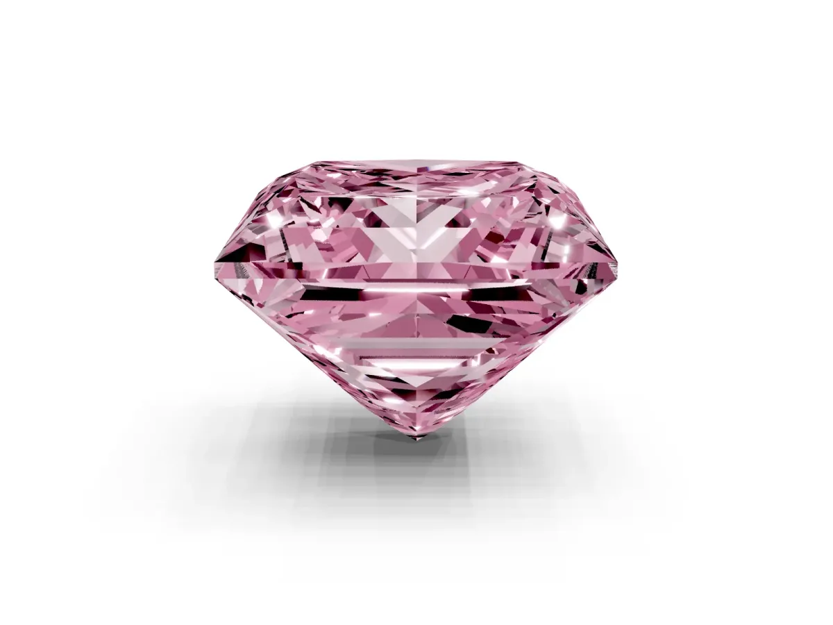 Fancy Pink Princess Cut Halo Diamond Ring with Milgrain and Bezel Accents on a Split Shank Band Rose gold