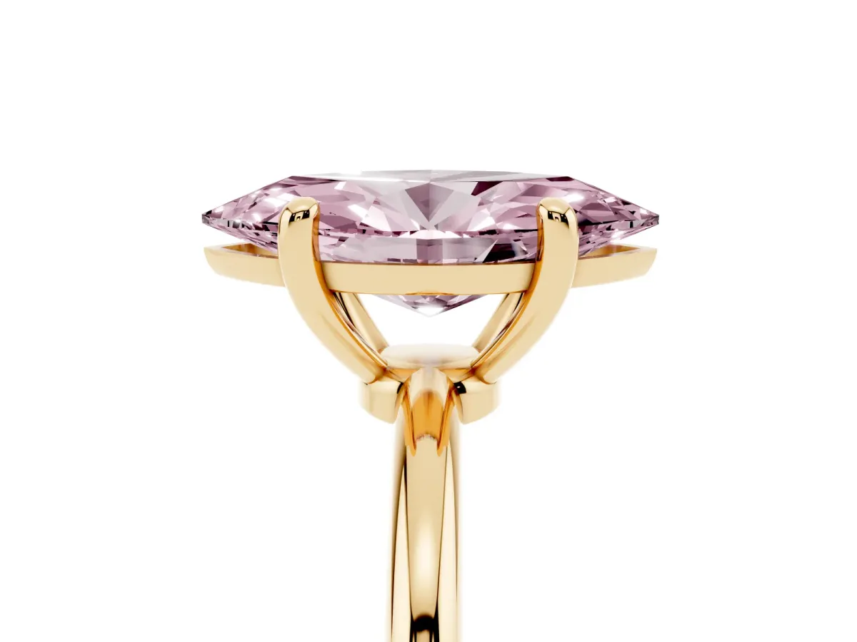 Fancy Pink Marquise Cut Solitaire Diamond Ring with 4-Prong Setting on a Classic Band Yellow gold