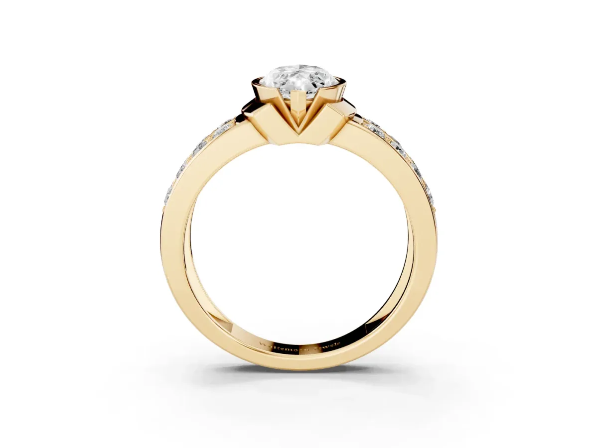 Marquise Cut Brilliant Diamond Channel Set Wide Band Ring with Bezel Setting Yellow gold