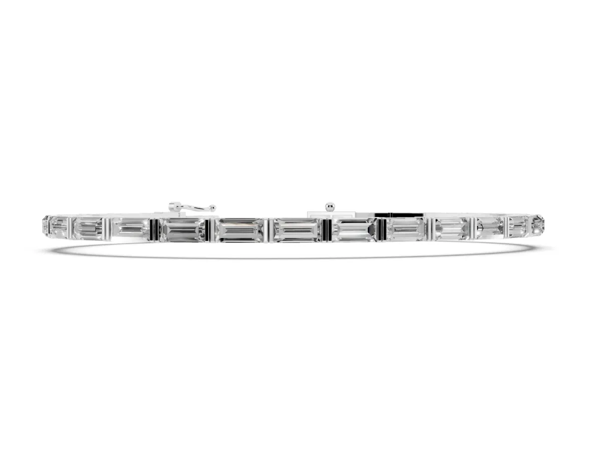 Baguette Cut Diamond Bar Set Tennis Bracelet Silver