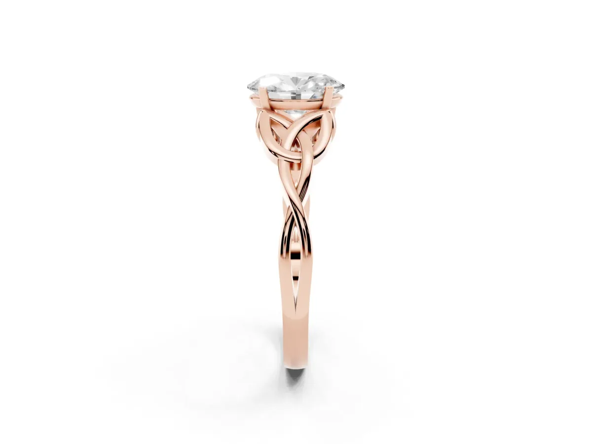 Oval Cut Diamond Solitaire Engagement Ring with Celtic Knot Band and Four-Prong Setting Rose gold