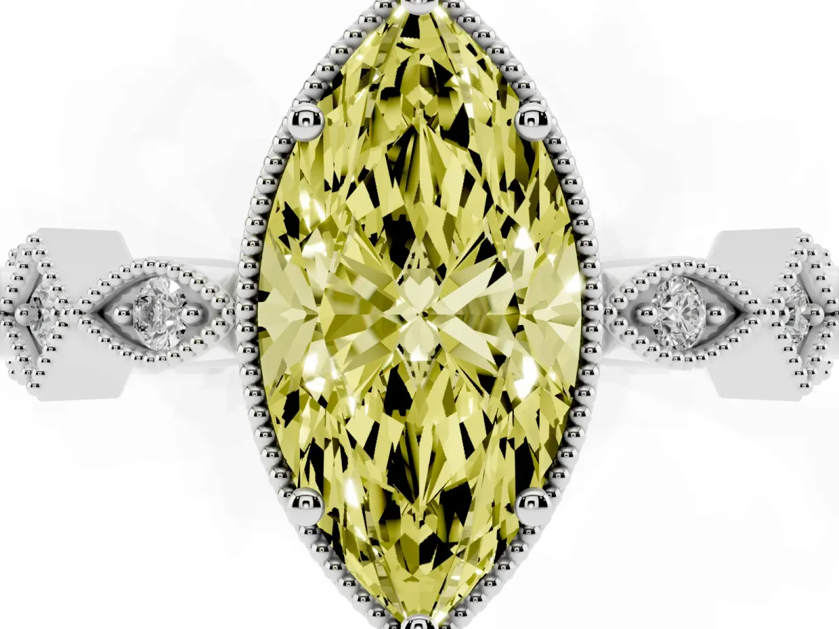 Fancy Yellow Marquise Cut Milgrain Marquise Diamond Twist Band Ring Silver