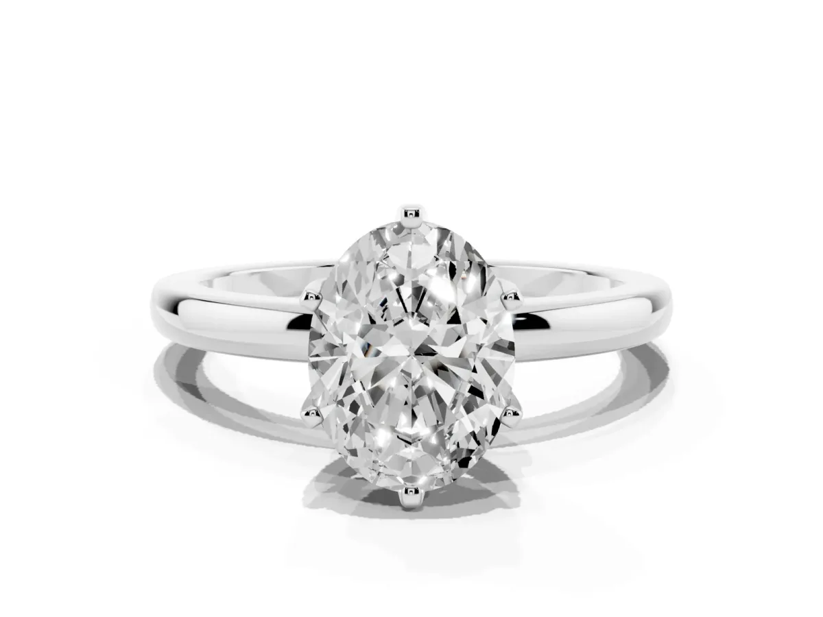 Oval Cut Solitaire Diamond Ring with Six-Prong Setting on a Classic Band White gold