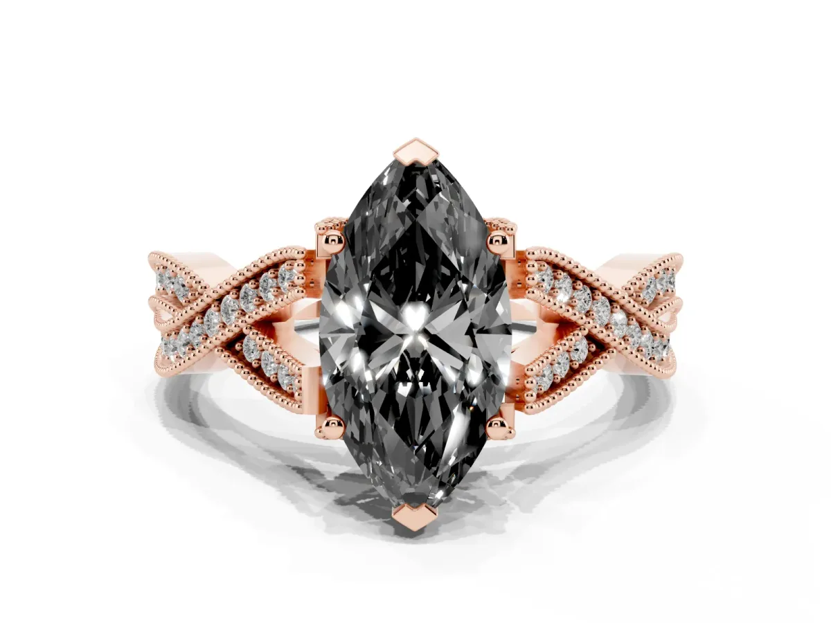 Fancy Black Marquise Cut Cut Diamond Twisted Band with Milgrain Pave Setting and Four-Prong Setting Rose gold