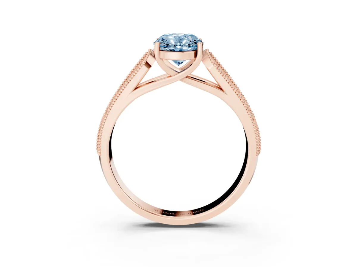 Fancy Blue Oval Cut Cut Pave Split Shank Engagement Ring with Four-Prong Setting Rose gold