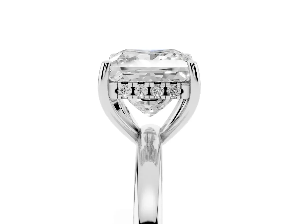 Princess Cut Solitaire Diamond Ring with Prong Setting and Plain Band Silver